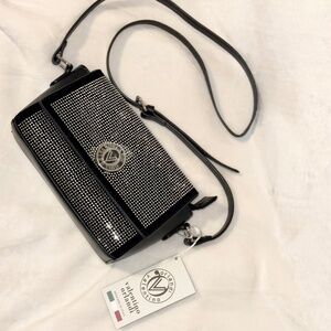 Brand New Valentino Orlandi black rhinestone crossbody bag in vegan leather